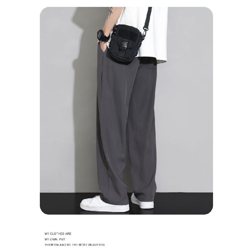 Men's Ice Silk Wide-Leg Pants, Summer Thin Style, 2026 New Versatile Floor-Length Straight Casual Trousers