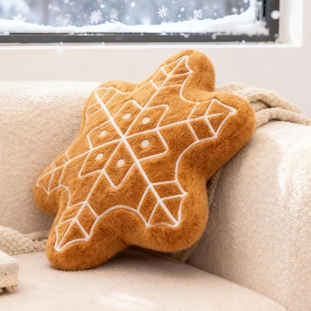 Christmas Throw Pillow Gingerbread Plush Cushion Holiday Theme Decor Soft Sofa Cushion for Bedroom Dorm Living Room Kid Room