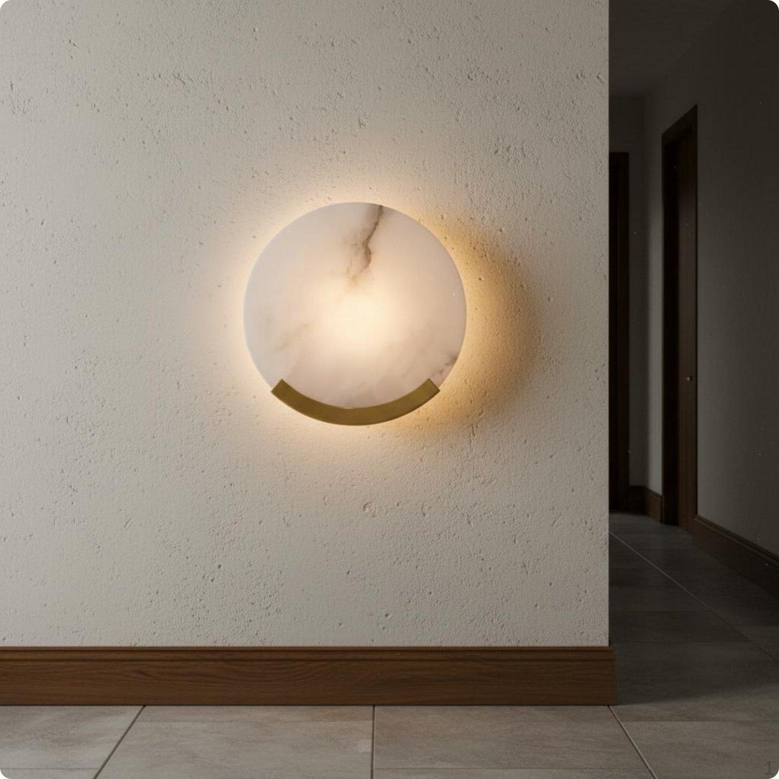 Round Marble Wall Lamp Illumination Sconce for Bedroom, Hallway, Living Room