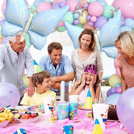 Butterfly Balloon Wreath Set Blue Butterfly Aluminum Film Balloon Macaron Color Series Used for Party and Birthday Dress Up
