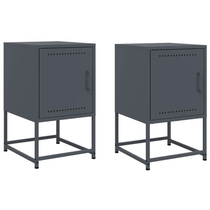 VidaXL Tables de chevet 2 pcs anthracite 36x39x60,5 cm acier, armoire, armoire latérale, support de téléphone, table de 846451