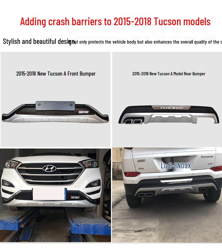 Fits 2015-2018 Hyundai Tucson: Front/rear Bumper Guards, 2018 Model Decorative Bumpers.