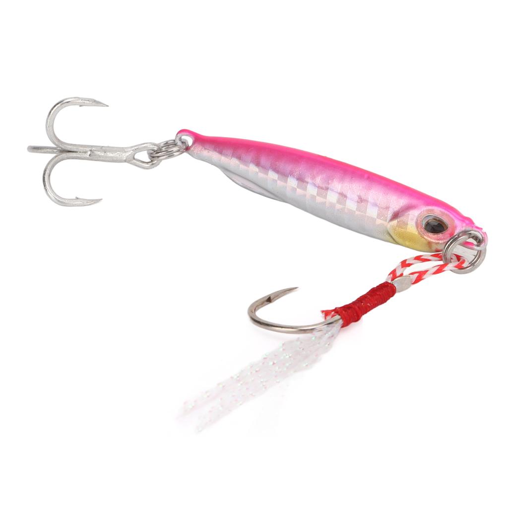 Artificial Bait Metal 3D Eyes Fishing Lure 2 Hooks with Feather Reusable Accessories 10gLaser Pink