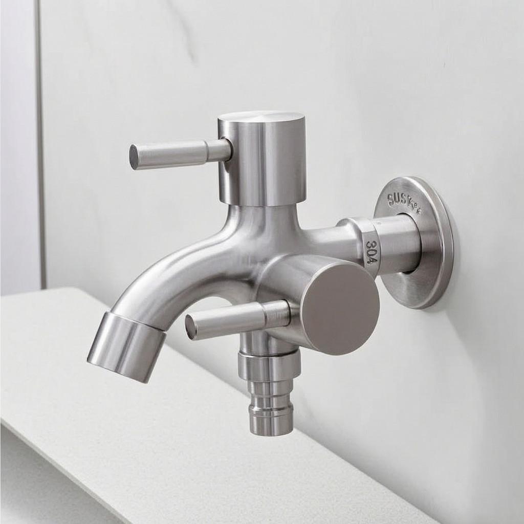 Stainless Steel Washing Machine Faucet With Dual Control For Laundry Room Use