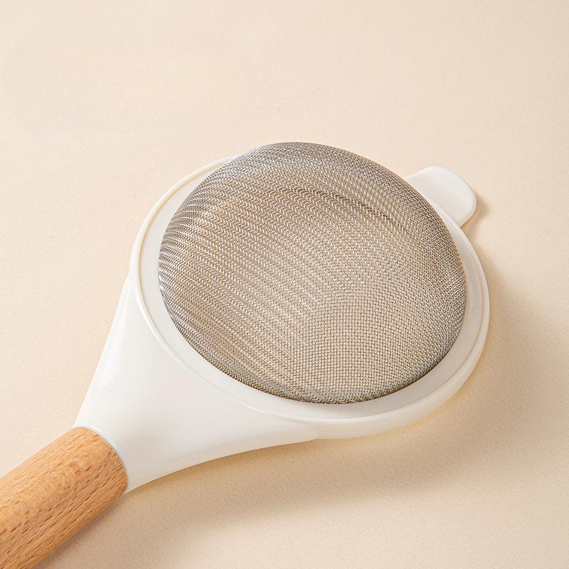 Stainless Steel Flour Sieve Sugar Powder Juice Soybean Milk Foam Filter Fine Screen Wooden Handle Household Kitchen Baking Tools