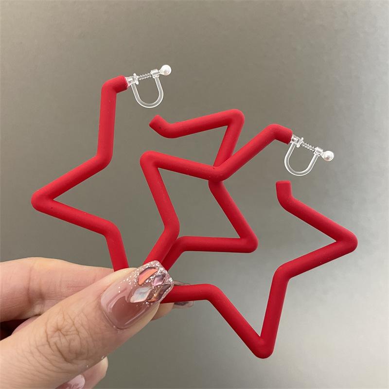 Colorful Earrings with Fluorescent Effect, Featuring Exaggerated Personality, Five-pointed Star-shaped Ear Holes, Ear Clips and Dangling Fringes.