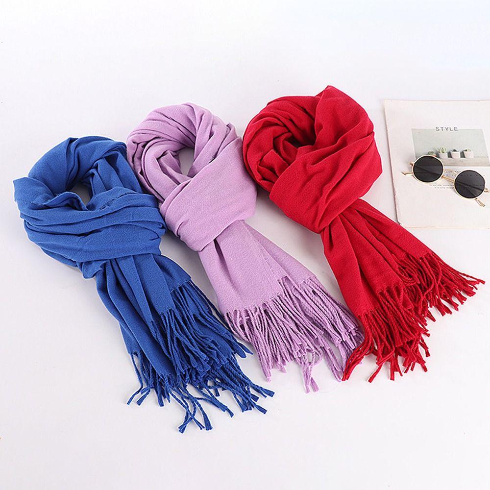 Winter Warm Solid Color Imitation Cashmere Scarf Long Thicken Neck Guard Shawl Comfortable Neck Warmer Wrap Women Girls