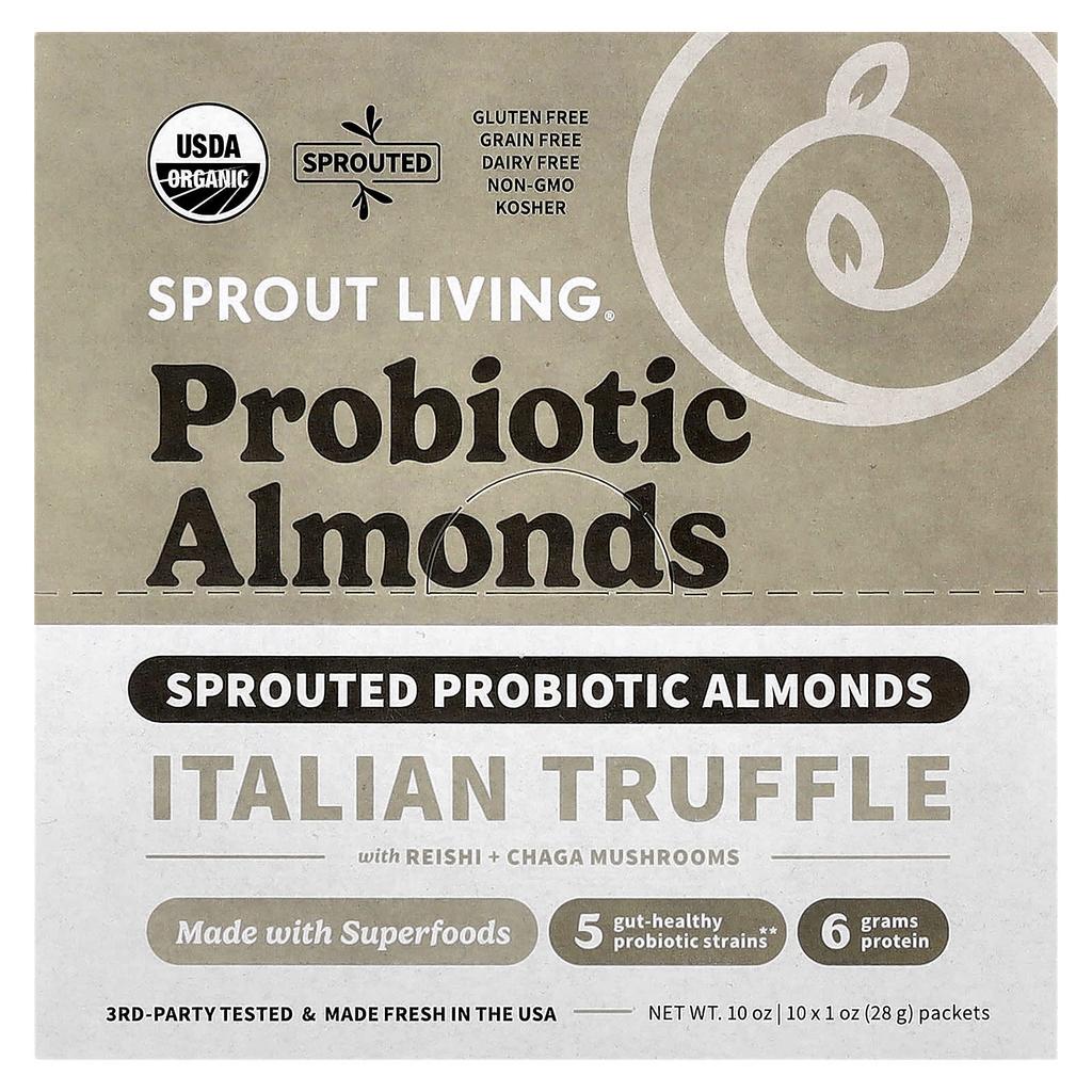 Probiotic Almonds, Italian Truffle, Reishi and Chaga Mushrooms, 10 Packets, 28G (1Oz)