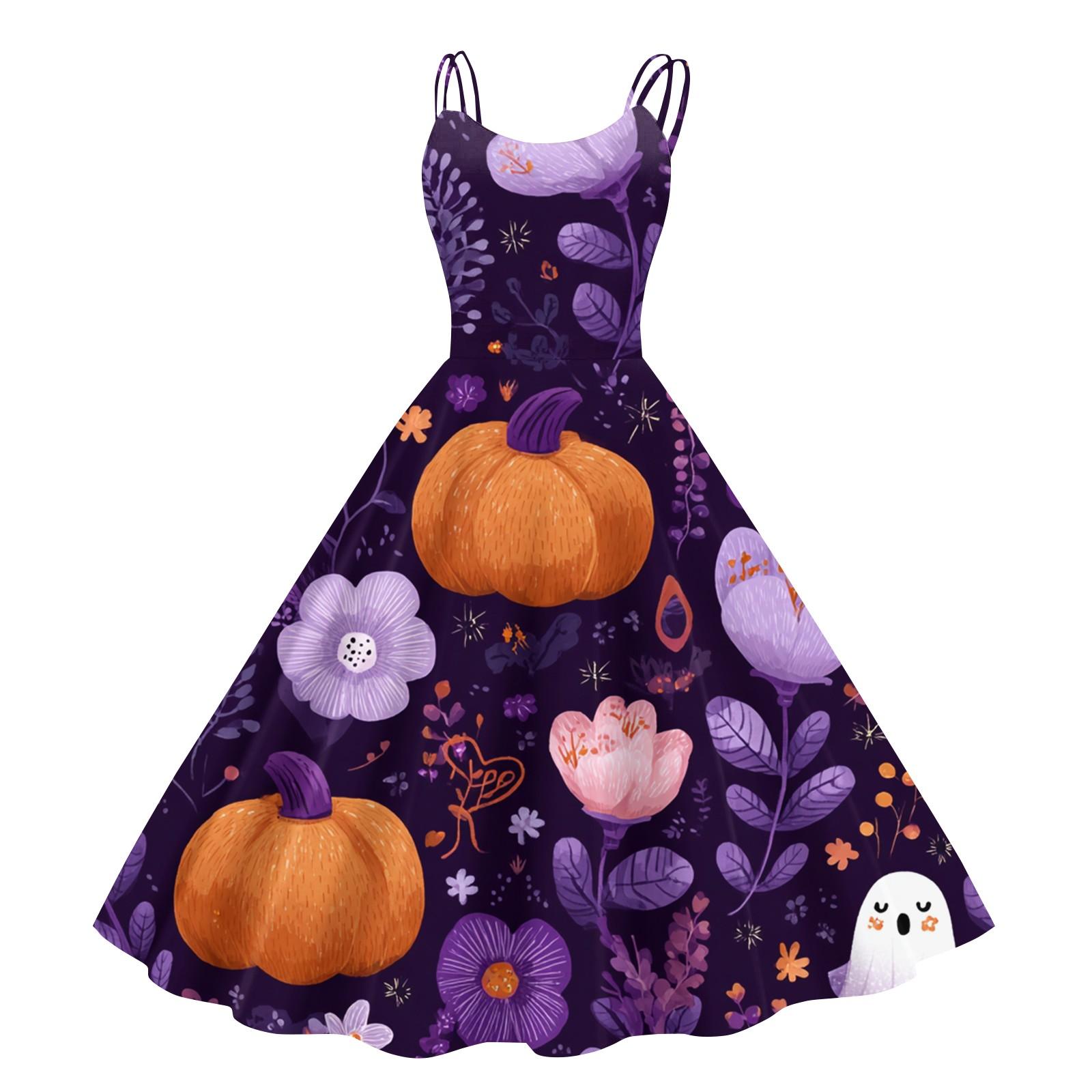 

Women s Vintage Fashion Halloween Printed Off Shoulder Sleeveless Dress L шафрановий