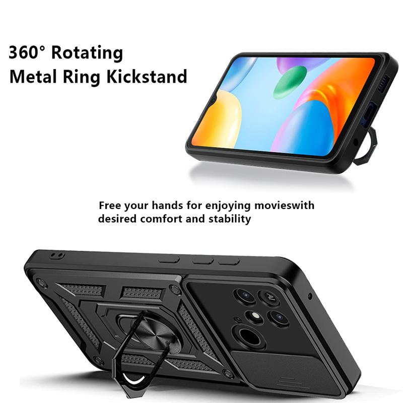 Military Grade Shockproof Armor Ring Case For OPPO Realme C21Y C11 C25 C20 C31 C35 9 8 Pro A54 A74 A94 A52 A72 A92 Slide Camera Lens Protection Cover