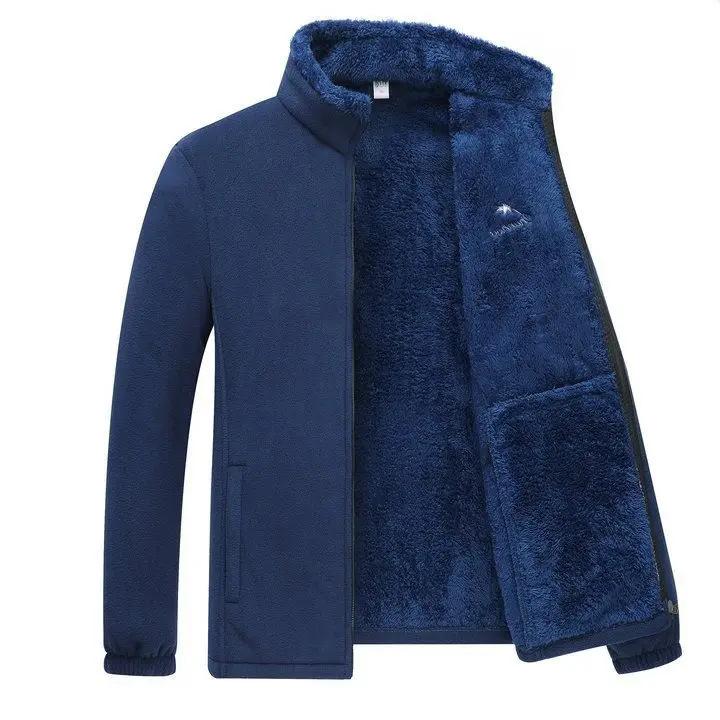 Winter Sports Fleece Jacket Men's Casual High-end Embroidered Zipper Pocket Warm Polar Jacket Male Outdoor Cold-proof Outwear
