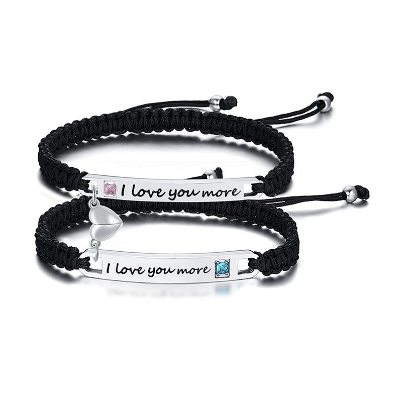 Couples Magnet Bracelets Handmade Braided Heart Shape Magnetic Bracelets, 2pieces Set Rope Wristbands Anniversary Gift
