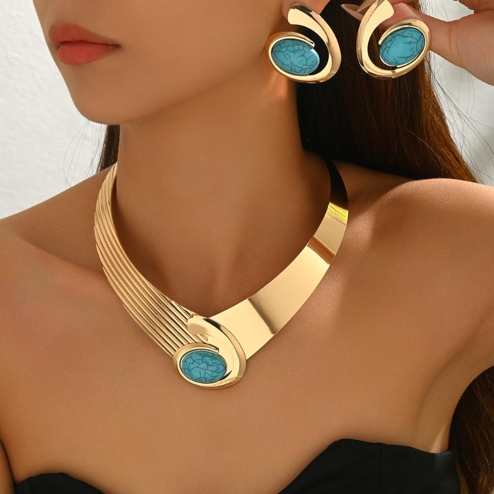 Black/Blue/Rose Pink Necklace Earrings Set Exaggerated Jewelry Accessories  Daily Wear