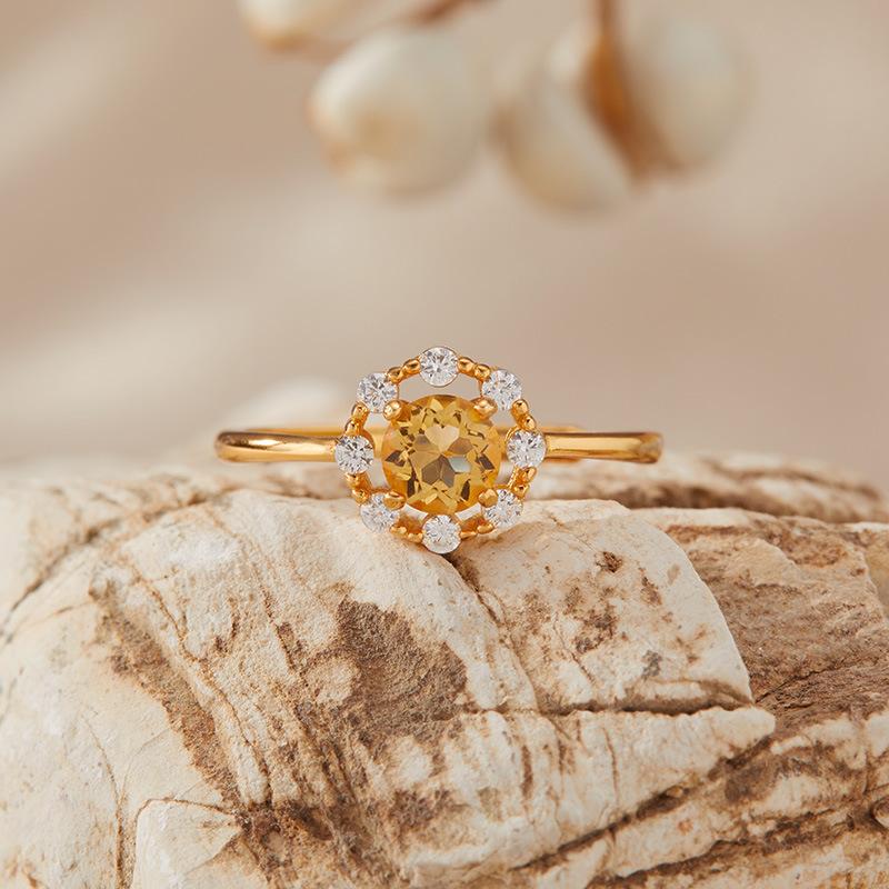 S925 Sterling Silver Natural Topaz Citrine Amethyst Olive Garnet Color Treasure Ring Women'S Jewelry Set Earrings
