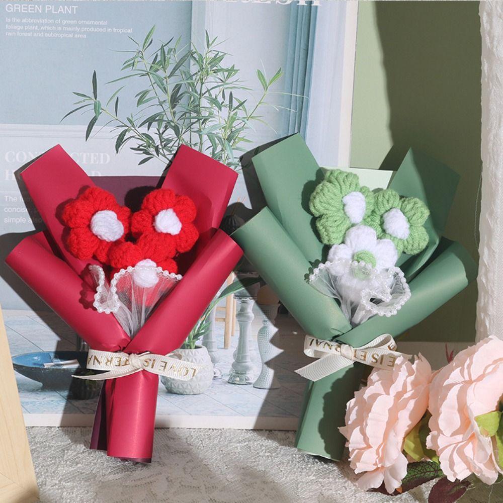 Knitted Flower Artifiical Folwer Bouquet Fake Flowers Artificial Flower Potted Plant  Birthday Gift