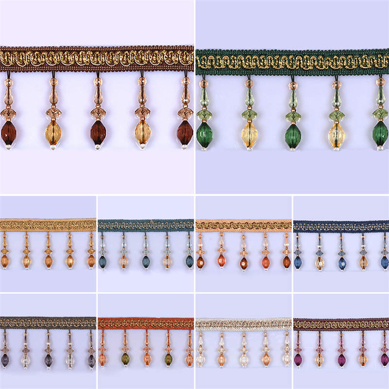 1 Meter Crystal Beaded Curtain Edge Sewing Fringe Tassel Trimming Upholstery Wedding Decor Elegant Lace