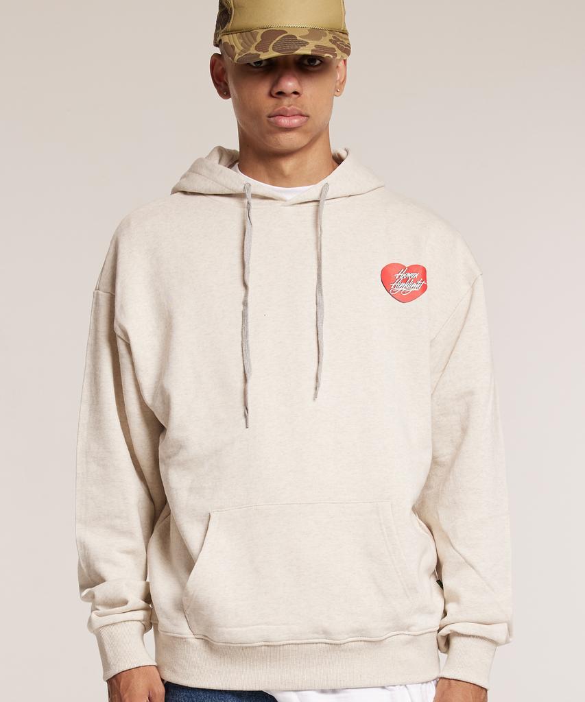 Human Highlight Small Heart Hoodie Oatmeal Red