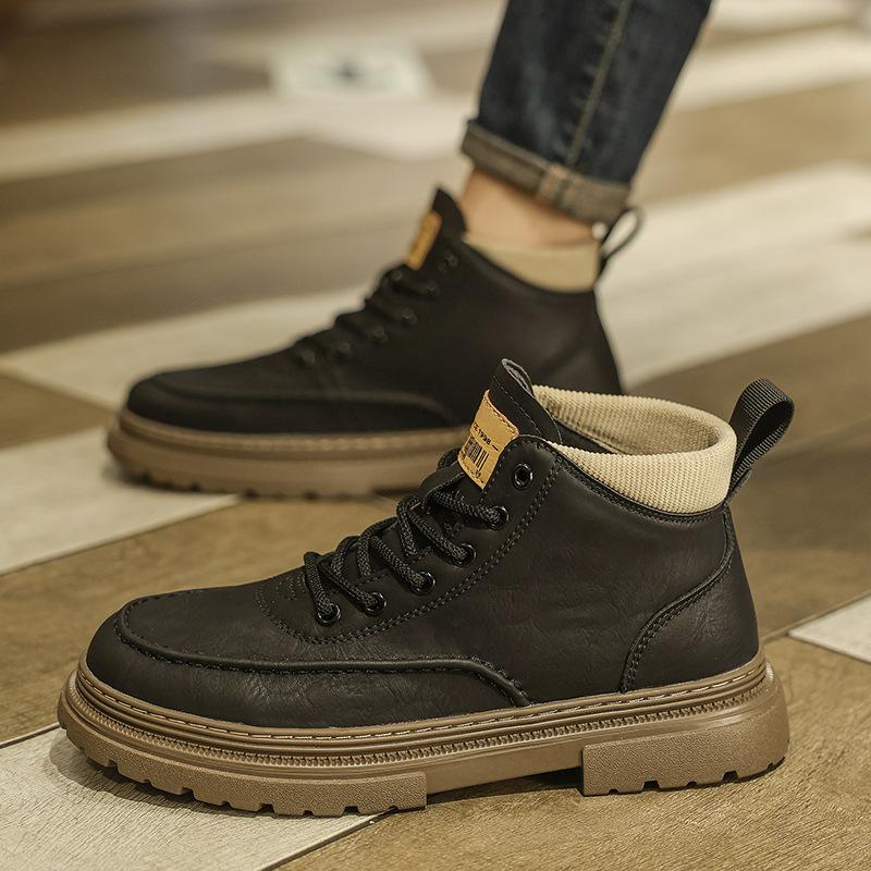 

Martin boots men s leather spring new Chinese help British casual leather shoes heightening outdoor retro waterproof tooling boots 44