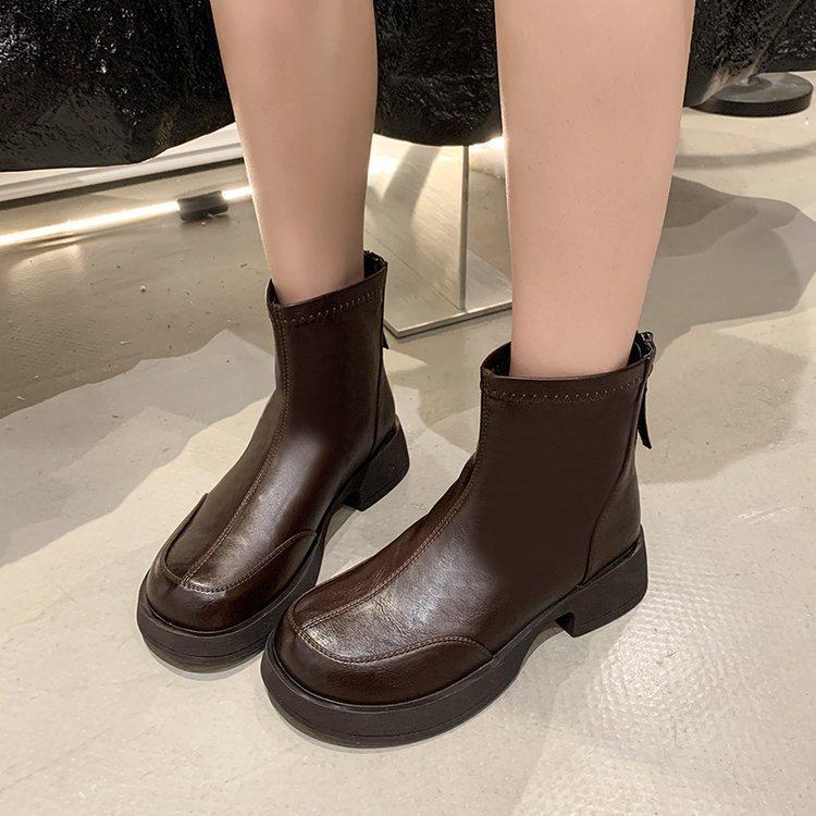 British style retro Martin boots women's 2025 new autumn and winter thin velvet short boots versatile thick-soled elastic thin boots