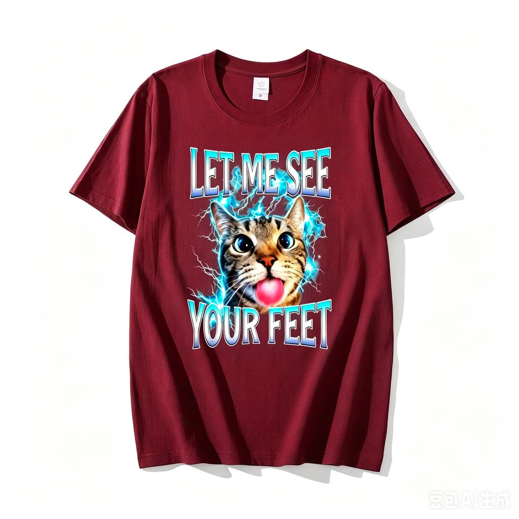 2026 New Let Me See Your Feet Funny Cat Meme Graphic T Shirts Adults Cotton Short Sleeve Round Neck Printed Tshirt