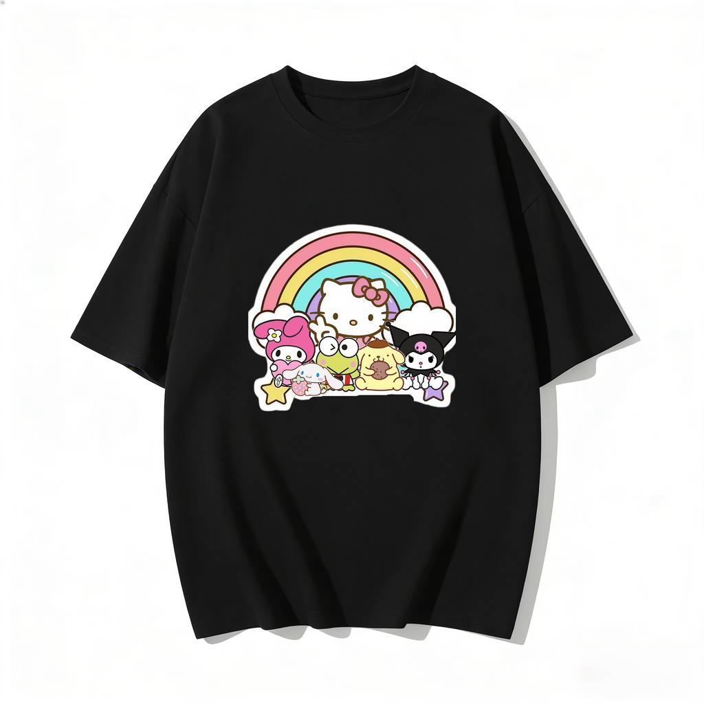 2026 HelloKitty Tee Soft Cotton Short Sleeve Crew Neck Cute Print Lightweight Summer Top for Women Daily Casual Wear