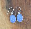 Solid 925 Sterling Silver Blue Chalcedony Oval gemstone Handmade Earrings