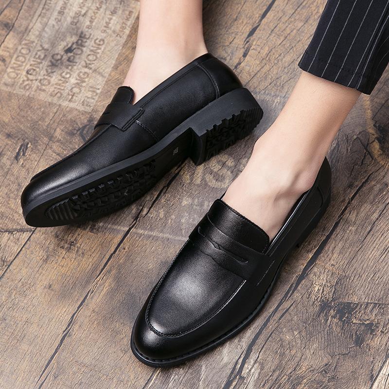 Doudou shoes men's spring and autumn men's leather shoes Korean version versatile men's shoes heightening casual shoes one pedal hair stylist shoes