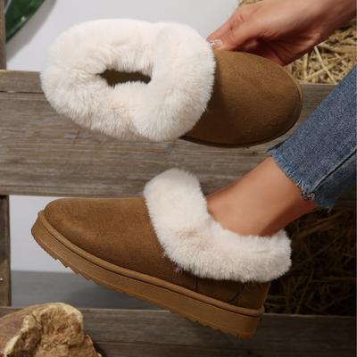 Herbst & Winter 2025 Neuer Stil - Plateau Schneestiefel Knöchelhoch Einfarbig Wildleder Warm Outdoor Damen Baumwollschuhe