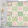 Green Pink Flower Shower Curtain Modern Abstract Checkered Floral Butterfly Bathroom Decor Fabric Bath Curtains with Hooks