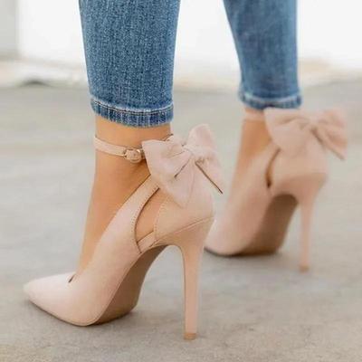 Sapatos de Salto Alto Femininos Laço Atrás Sexy Scarpins Stiletto Bico Fino Laço 11cm Sexy Tira no Tornozelo Salto Alto Feminino Sapatos de Casamento