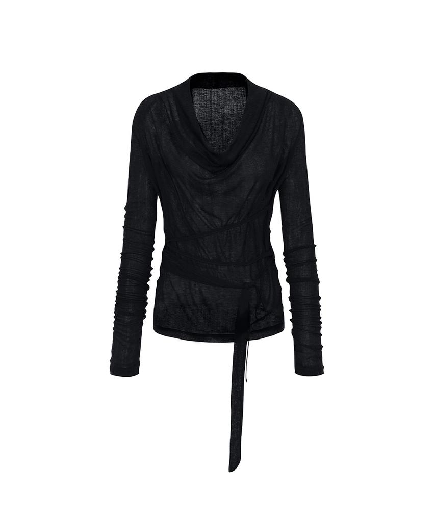 PAINORPLEASURE Lily Cowl Ribbon Top Black