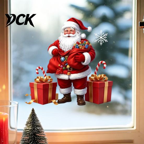 Christmas Window Clings Santa Claus Static Sticker, Reusable Waterproof PVC Decal, Decorative Holiday Scene Setting HD Printing for Home