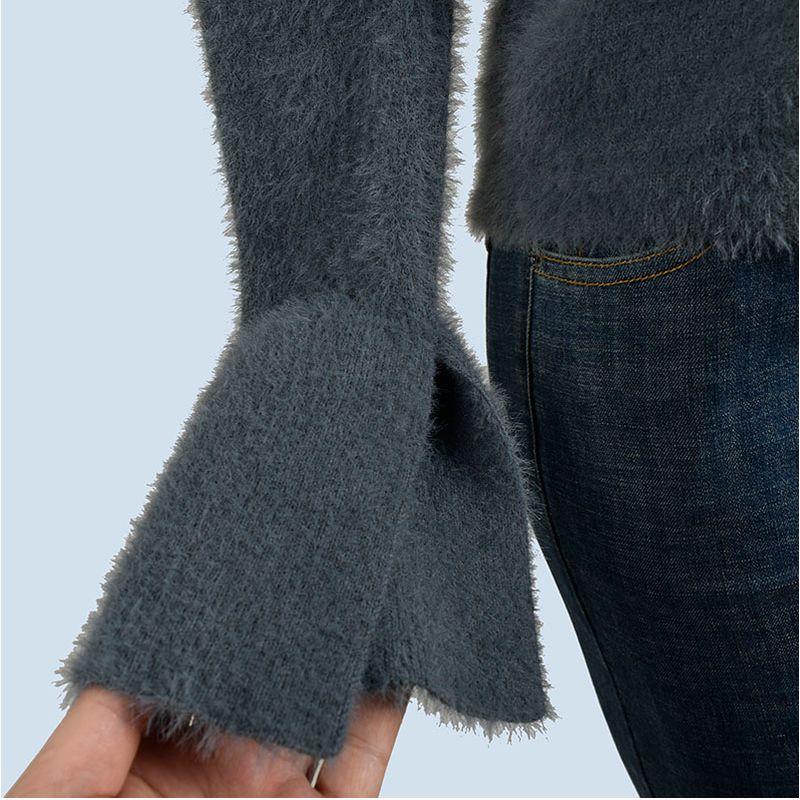 Fancy American Lapel Imitation Mink Knitting Cardigan Female Fall and Winter New Sweater Coat Long Sleeve Split Elegant