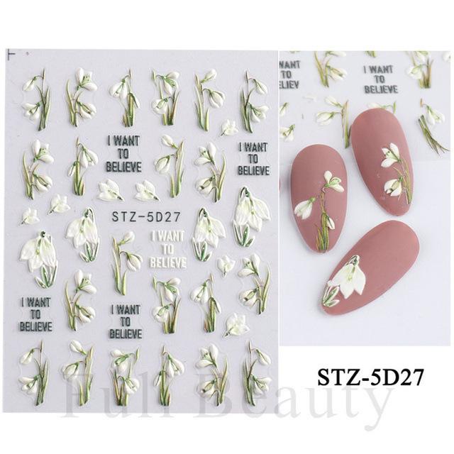 Nail Art Sticker, Relief 5D Three-Dimensional Spring Pink Cherry Blossom Small Flower Adhesive Nail Sticker