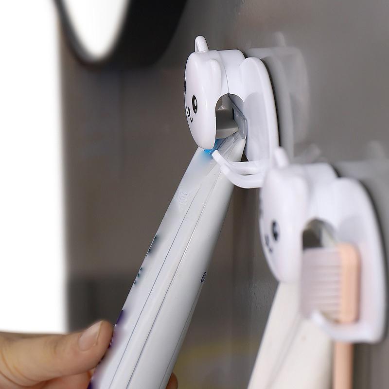 Plastic Cat Shaped Toothbrush Holder Non Perforated 2 In 1 Toothbrush Toothpaste Rack Wall Mounted Facial Cleanser Storage Clip