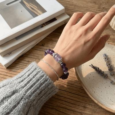 Gradient Purple Crystal Hand Chain Adjustable Hand Jewelry Niche Beads Bracelet  Women