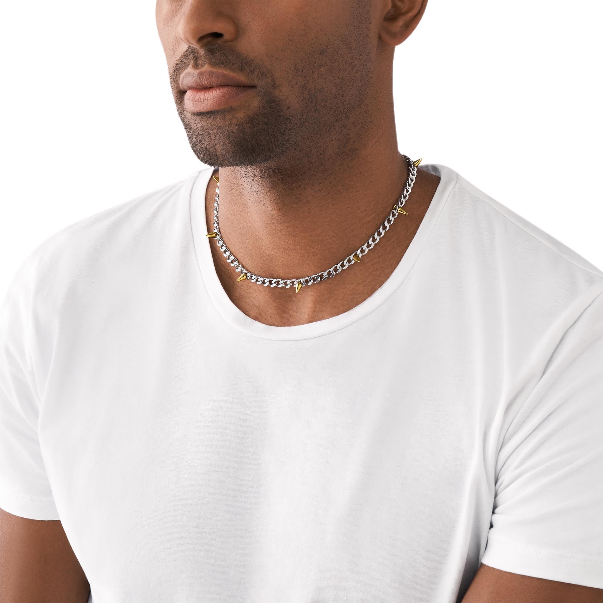 【新品】CDL Eternity Neckless Diesel Men's Stainless Steel Choker Necklace, Color: Silver