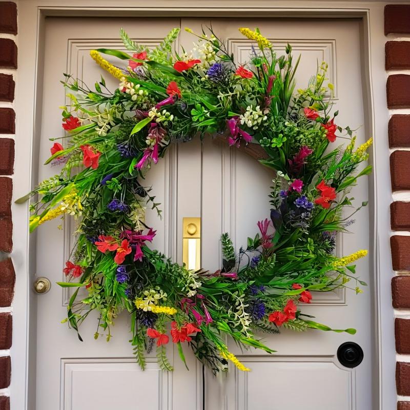 1pc artificial spring and summer wreath, suitable for front door decoration, seasonal home decoration