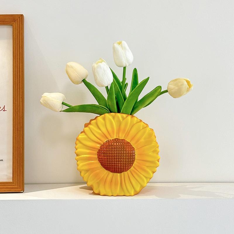 Resin Sunflower Vase Desktop Ornament Home Decor Garden Decoration