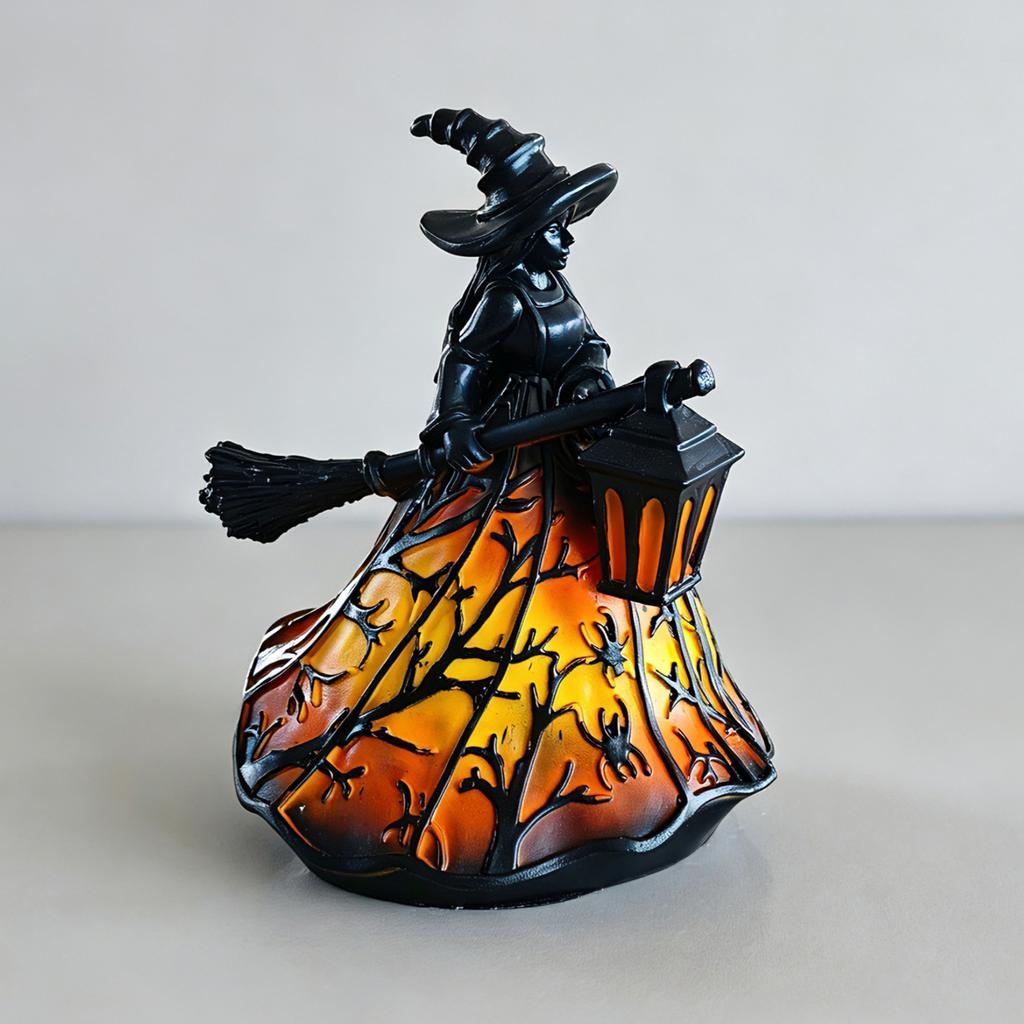 Halloween Witch Decor Table Lamp, Vintage Resin Witch Figurine Lights