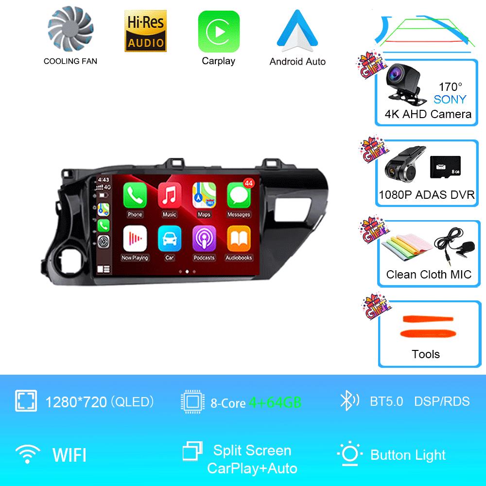 Car Radio Android 14 For TOYOTA HILUX PICK UP AN120 2015 - 2020 RHD/LHD Multimedia Video Player Receiver 5G DVD Wifi Carplay