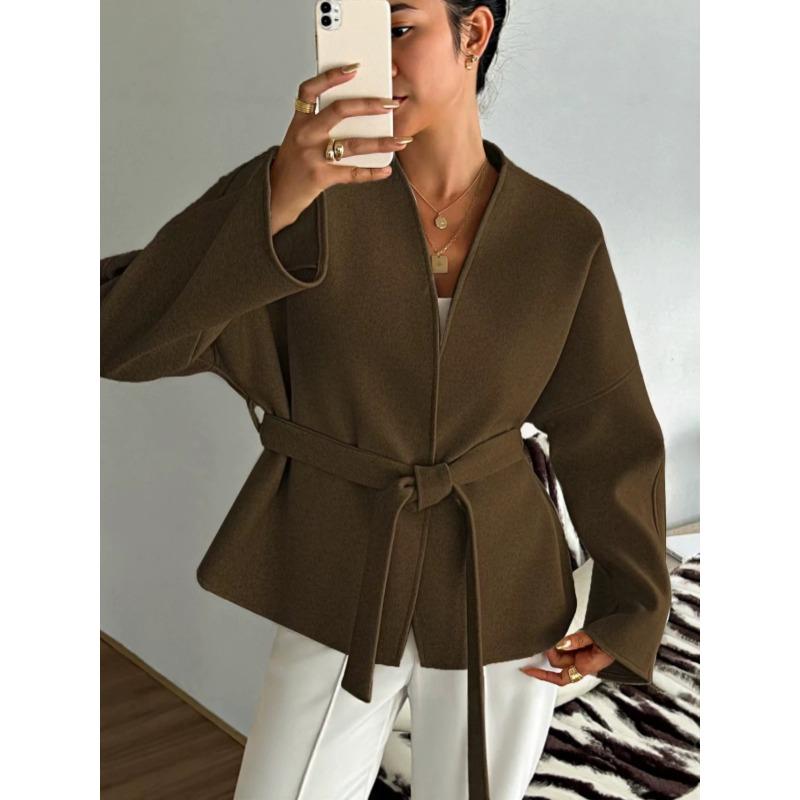 Women Loose Casual Fashion French Style Elegant Woolen Outerwear Coat