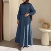 ZANZEA Women Casual Turn Down Collar Solid Color Long Sleeve Muslim Dress