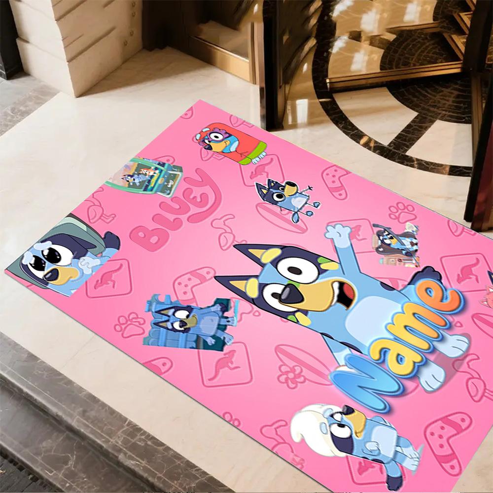 Bluey Friends Adventure Personalized Name Floor Rug Office Rug Design for Game Room Bedrooms Balcony Dormitory Antislip Carpet Decorate Offices