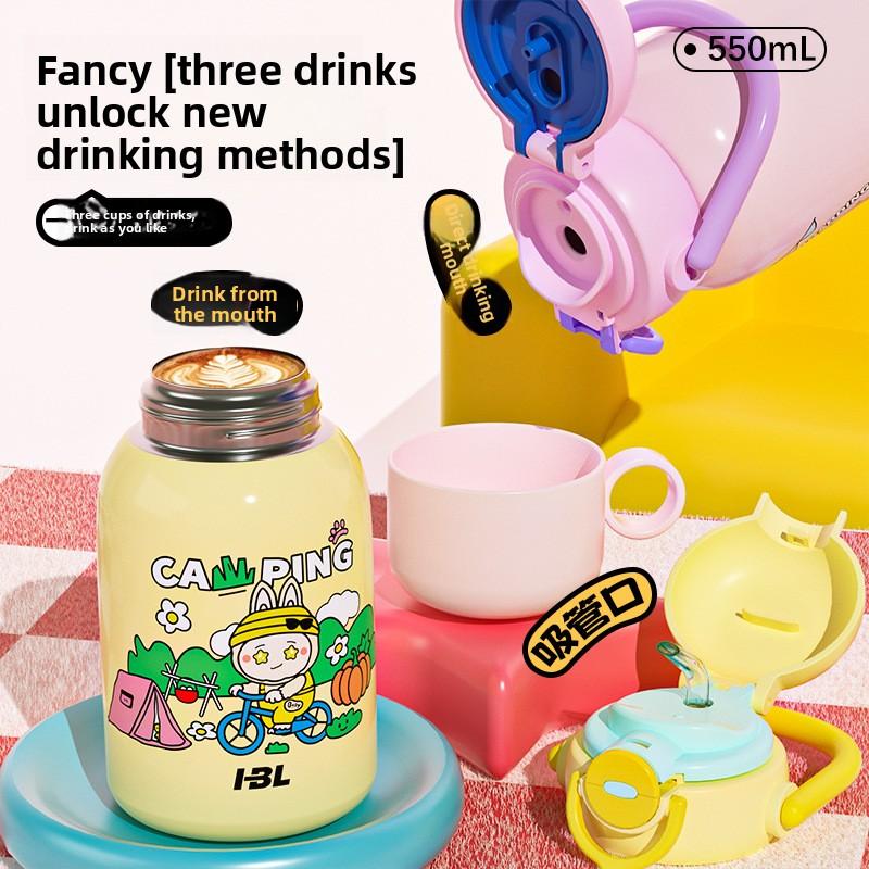 Söt tecknad barntermoskopp Stor kapacitet Högt värde Dubbel drickspipkopp Utomhus bärbar vattenkopp för pojkar och flickor