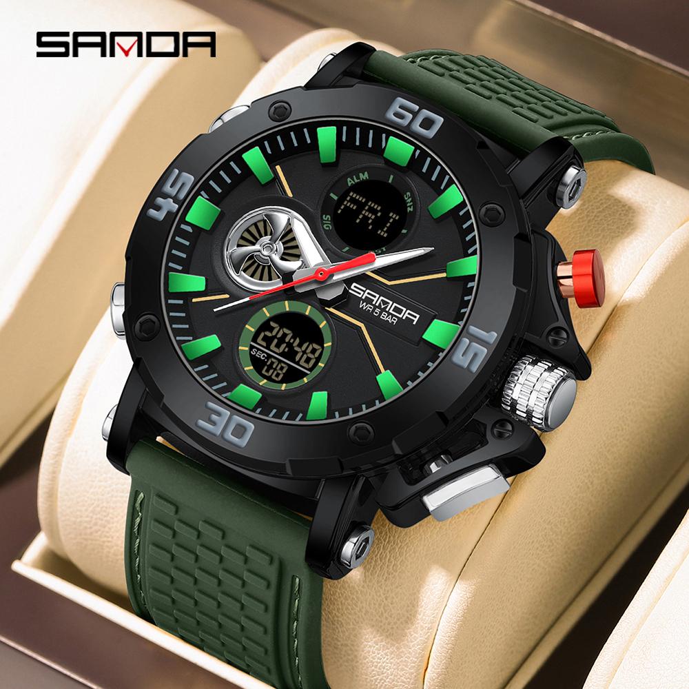 SANDA Luxury Men's  Watch Military Sports Waterproof Night Light Stopwatch LED Electronic Digital Men's Watch