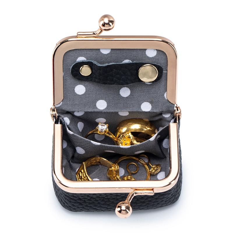 Neue Leder kompakte goldene Tasche Diamantring Schmucktasche Mini Ring Halskette Ohrringe Schmuckschatulle Münzbeutel Wechselgeldtasche