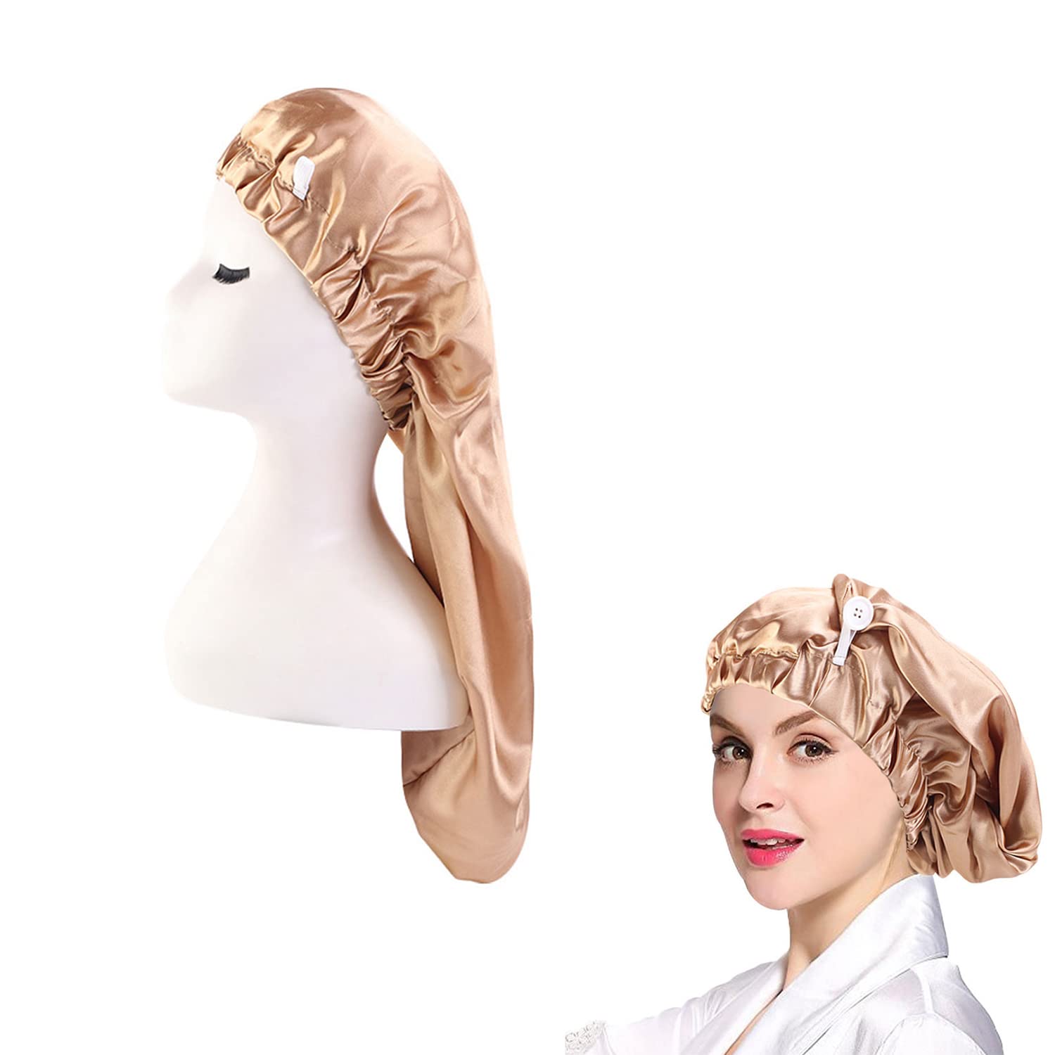 

Doyime Nanite Silk Night Cylindrical Prevents Split Reduces Moisturizes and Beautiful Natural for Long Sleeping Headwear for Postpartum Gold Cap, Cap,