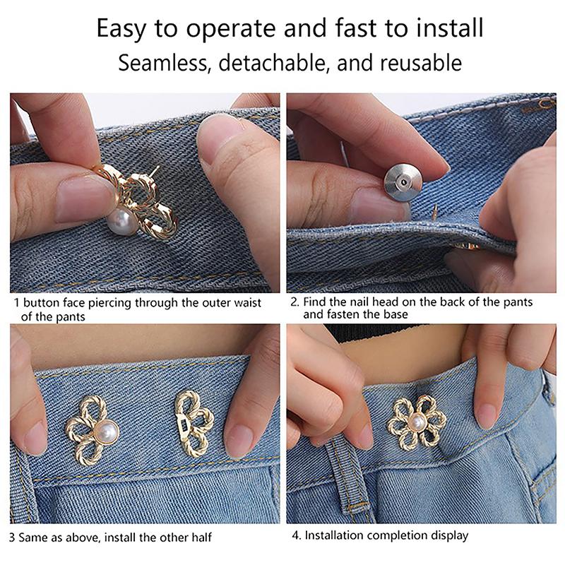 Reusable Detachable Waistband Flower Buttons Tool Jeans Waist Buckle Adjustment Button For Pants Jeans Waist Clip