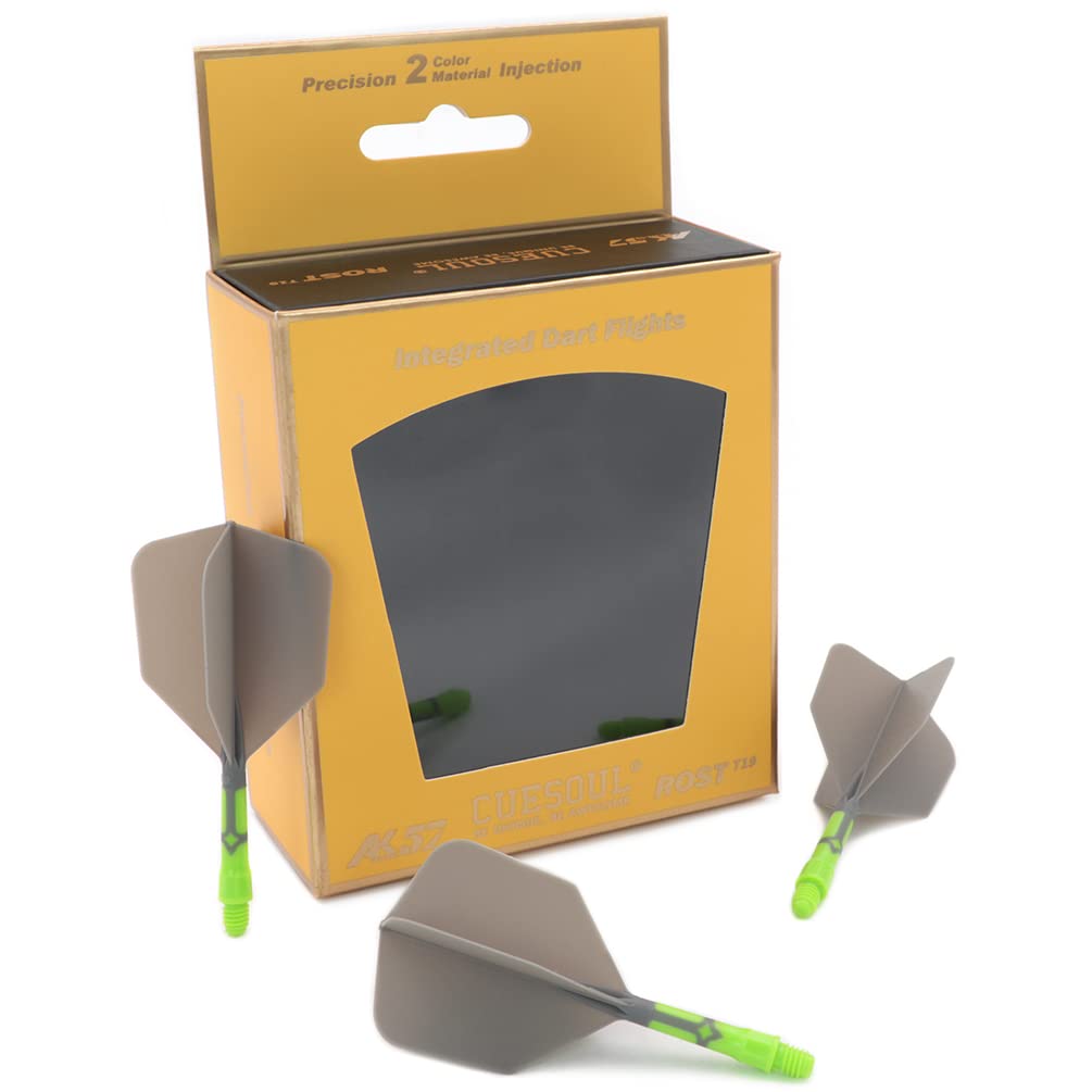 CUESOUL ROST T19 Shaft-Integrated Flight, Big Wing Shape, Two-Tone Color, S, Gray Flight + Light Green Shaft, Set of 3 (CS-AK5711-3S)